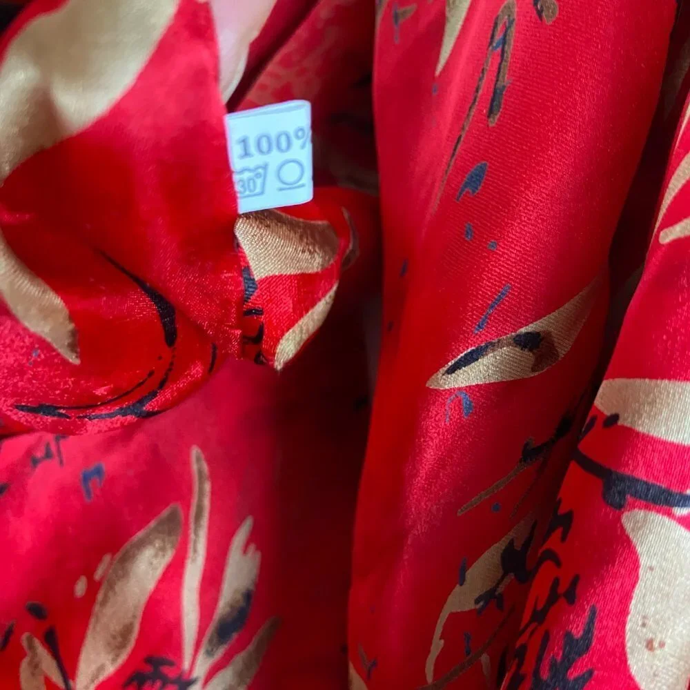 Red Silk Scarf Fringe Double